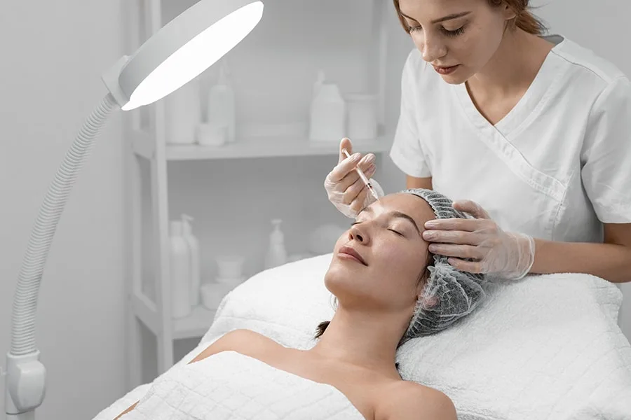 A skin booster being injected as micro-droplets during a session at Dr Azra Vaziri’s clinic in Dubai