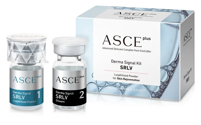 ASCE plus SRLV exosome kit — lyophilised powder and diluent used during Dermapen microneedling
